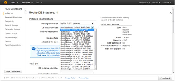 change RDS instance type class