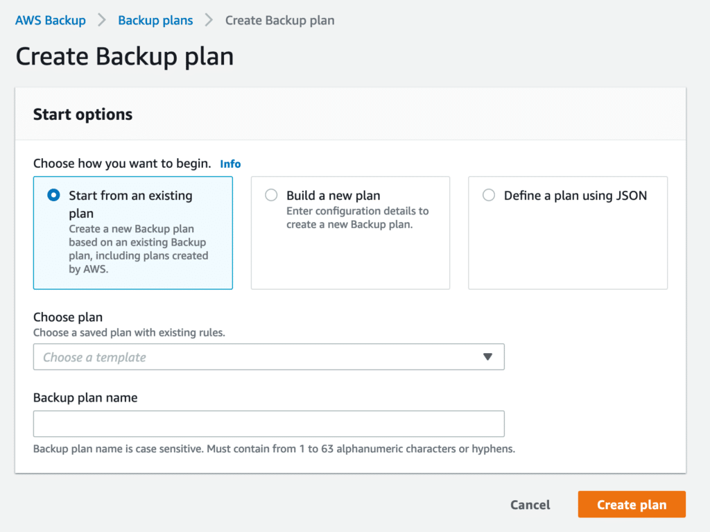 create an aws backup plan