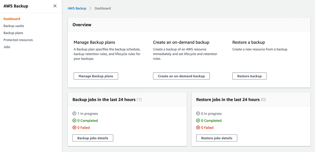 aws backup dashboard