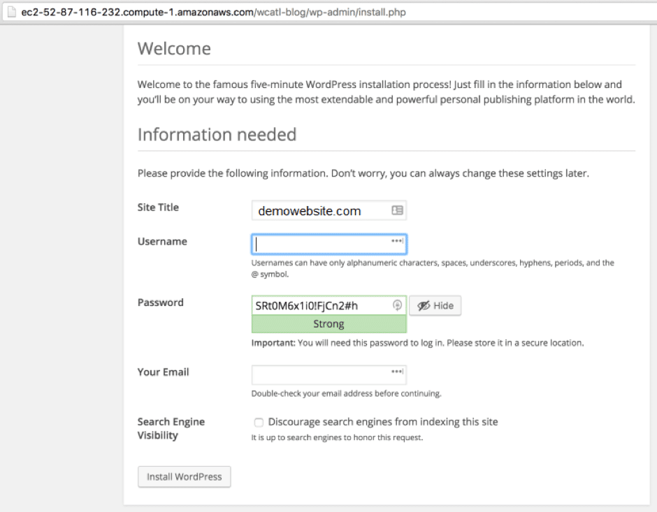 You should now be able to open the site using the EC2 instance DNS name from a browser.