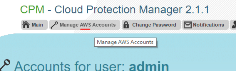 Navigate to CPM console and click on “Manage AWS accounts”