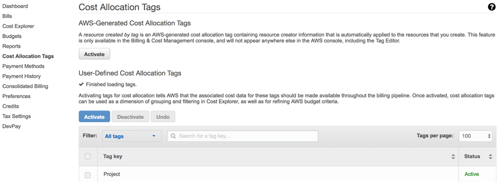 AWS Cost Explorer - Cost Allocation Tags