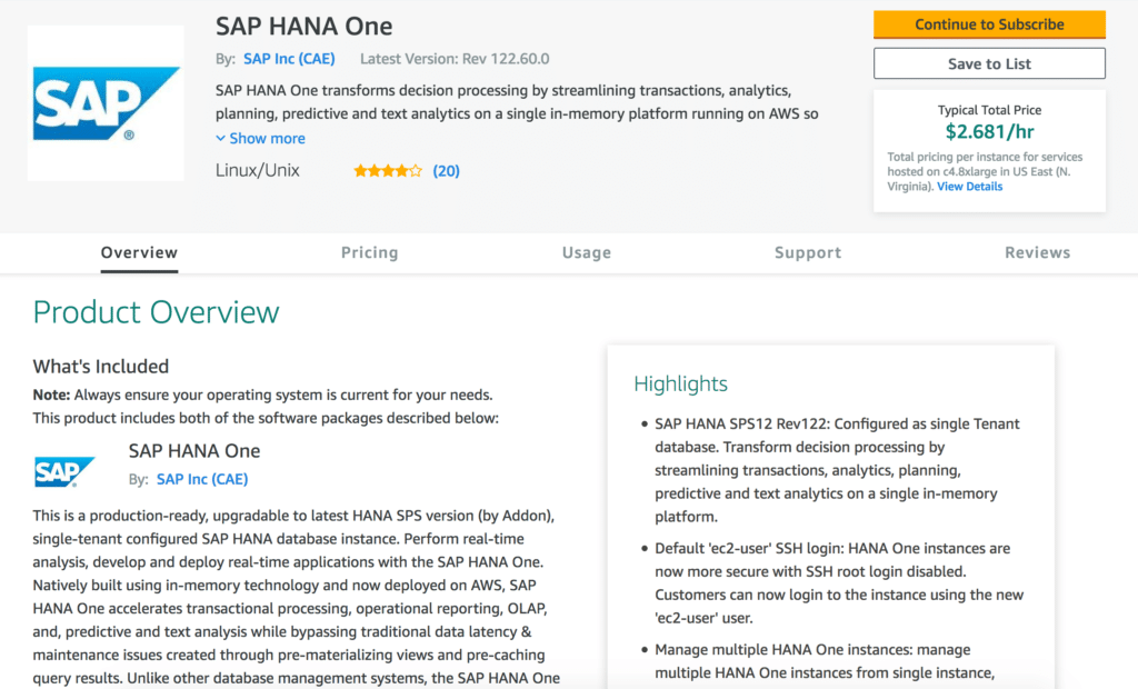 SAP HANA on AWS