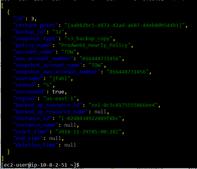 Example query of copy to S3 backups