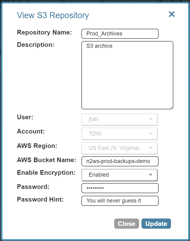 Example of PUT update to S3 repositories