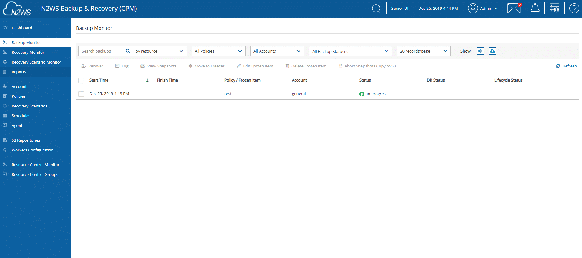 N2WS Backup & Recovery for AWS version 3.0 Screenshot - Backup Monitor