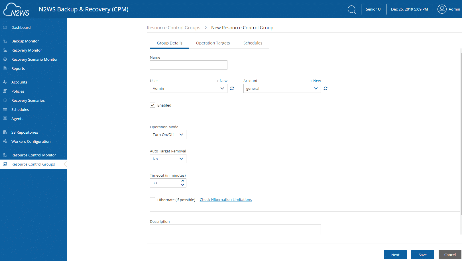 N2WS Backup & Recovery for AWS version 3.0 Screenshot - Resource Control