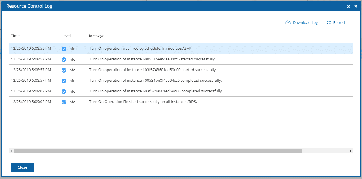 N2WS Backup & Recovery for AWS version 3.0 Screenshot - Resource Control Log