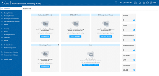 N2WS Backup & Recovery main dashboard