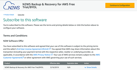Configure N2WS for AWS Free Trial