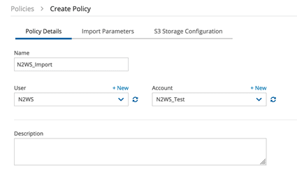 Create Policy: Import Parameters tab