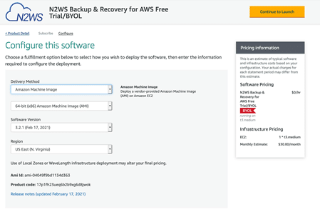 Configure N2WS for AWS Free Trial