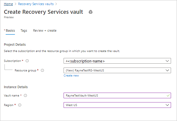 a screenshot from Azure Recovery Services vault