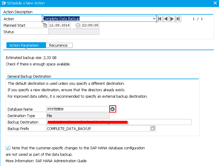 Schedule SAP HANA backup