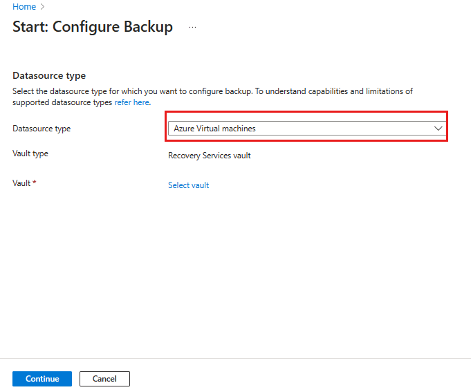 screenshot of configuring the backup