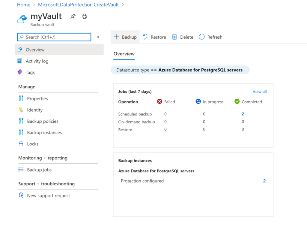 screenshot of Azure vault
