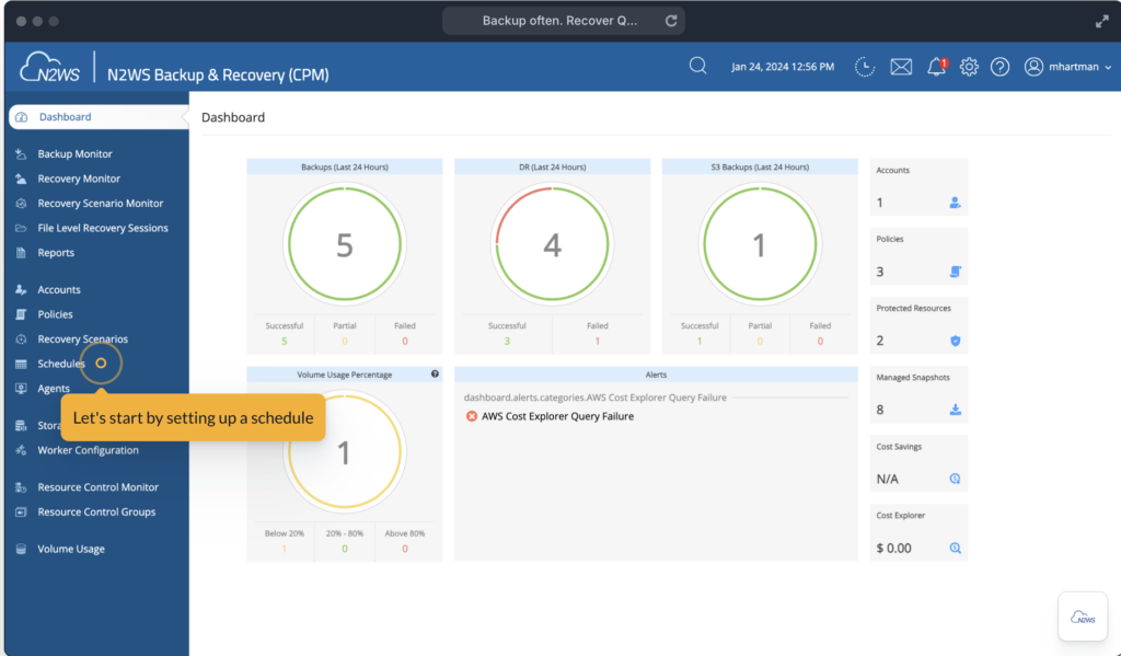 N2W dashboard screenshot