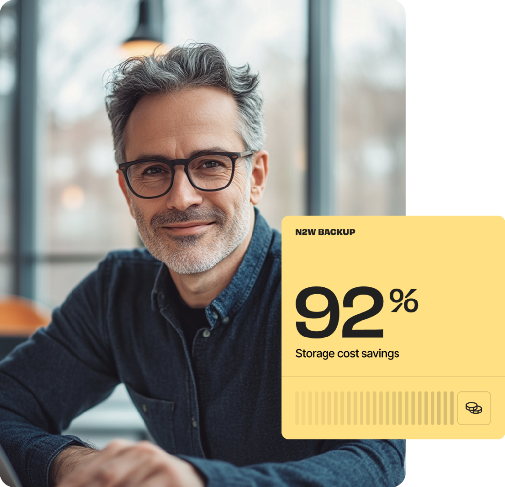 image mockup showing a man smiling and 92% cost savings