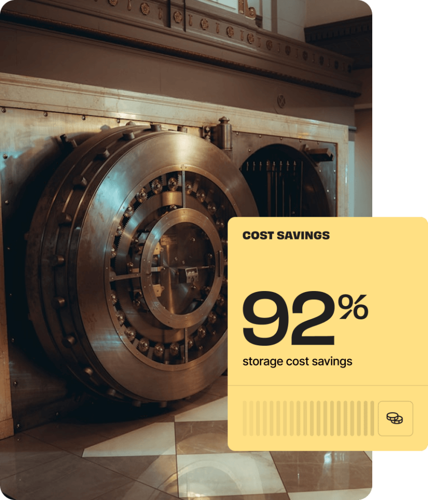 a bank vault image and 92% cost savings for cloud storage