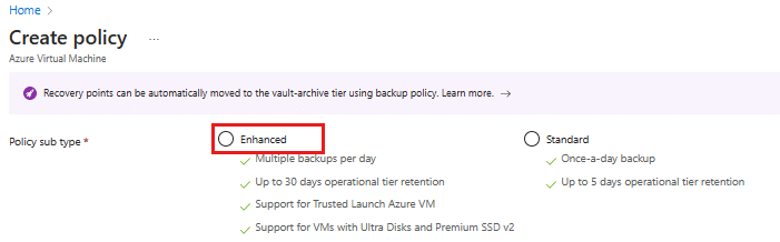 Creating an Azure Backup Policy screenshot