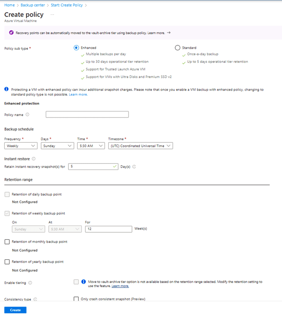 Setting up the policy schedule screenshot
