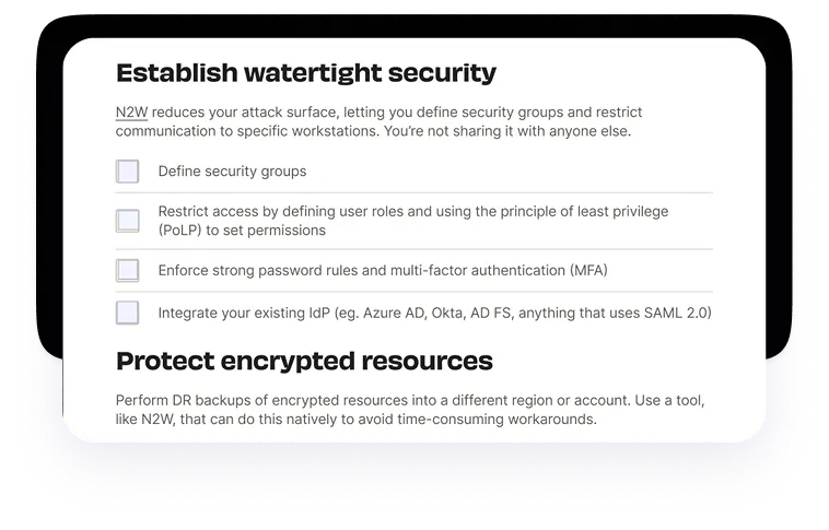 Backup & DR checklist excerpt mockup