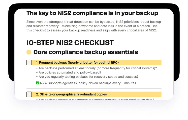 NIS2 checklist excerpt mockup
