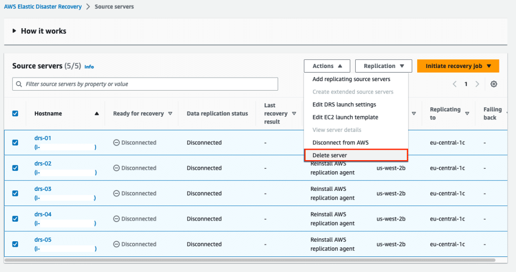 AWS Elastic Disaster Recovery screenshot