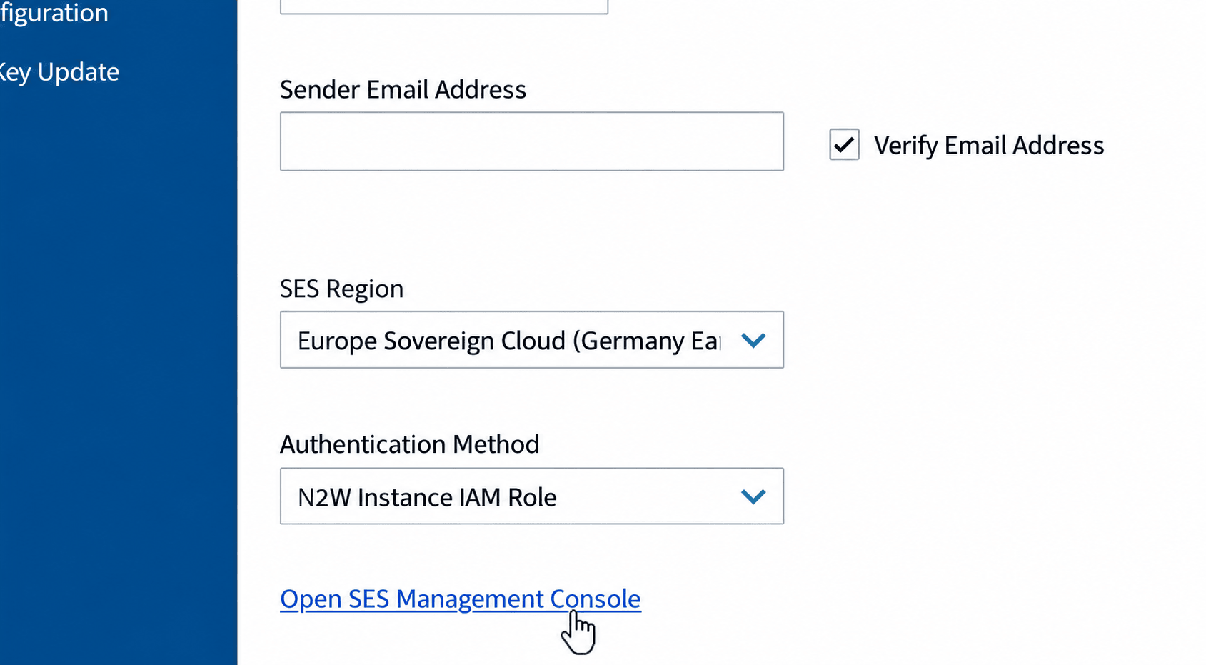 screenshot of N2W showing configuring the AWS European Sovereign Cloud region